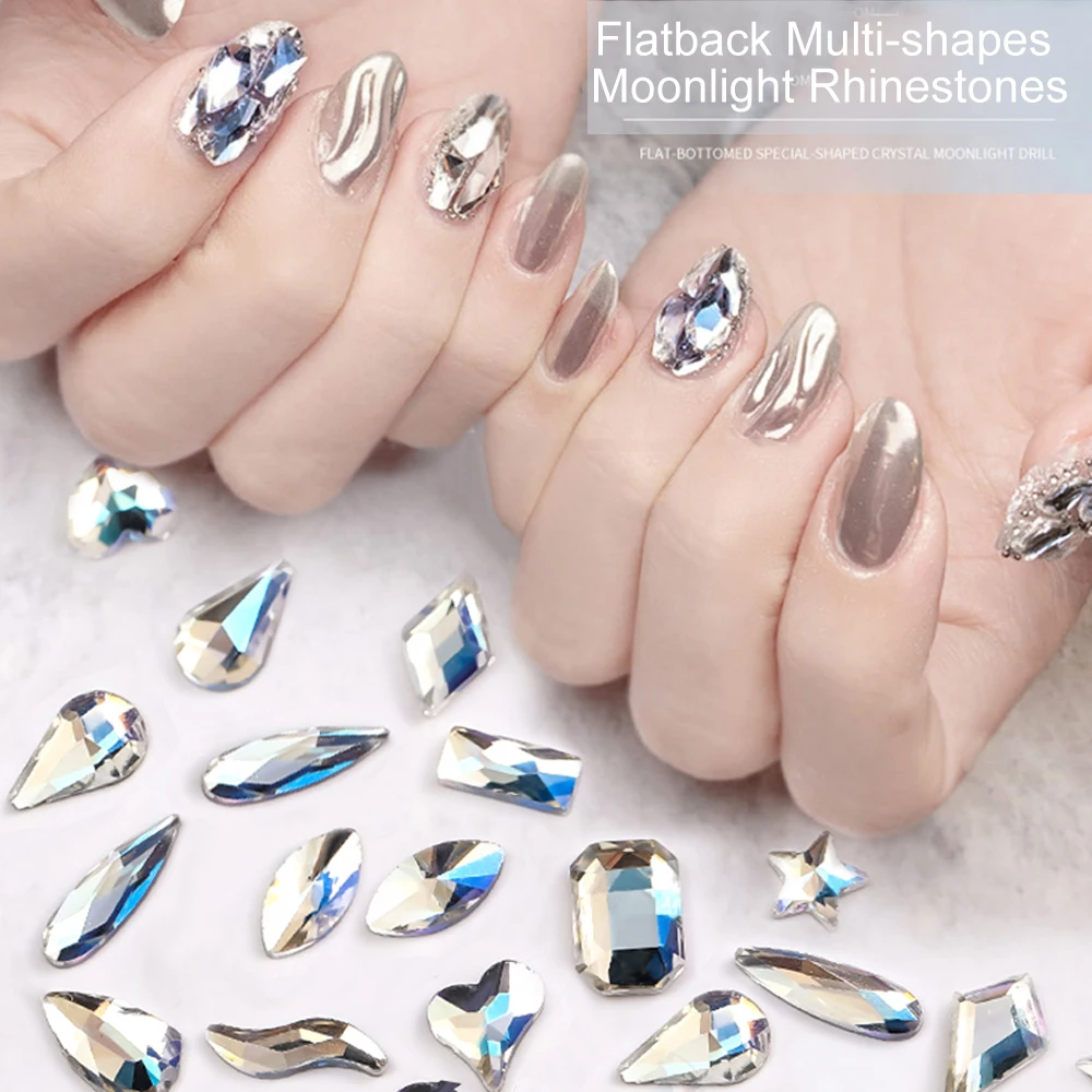 20pcs Moonlight Multi-shapes Nail Crystal Strass Shiny Flatback Nail Charms Glass Rhinestones for 3D Nail Art Accessories