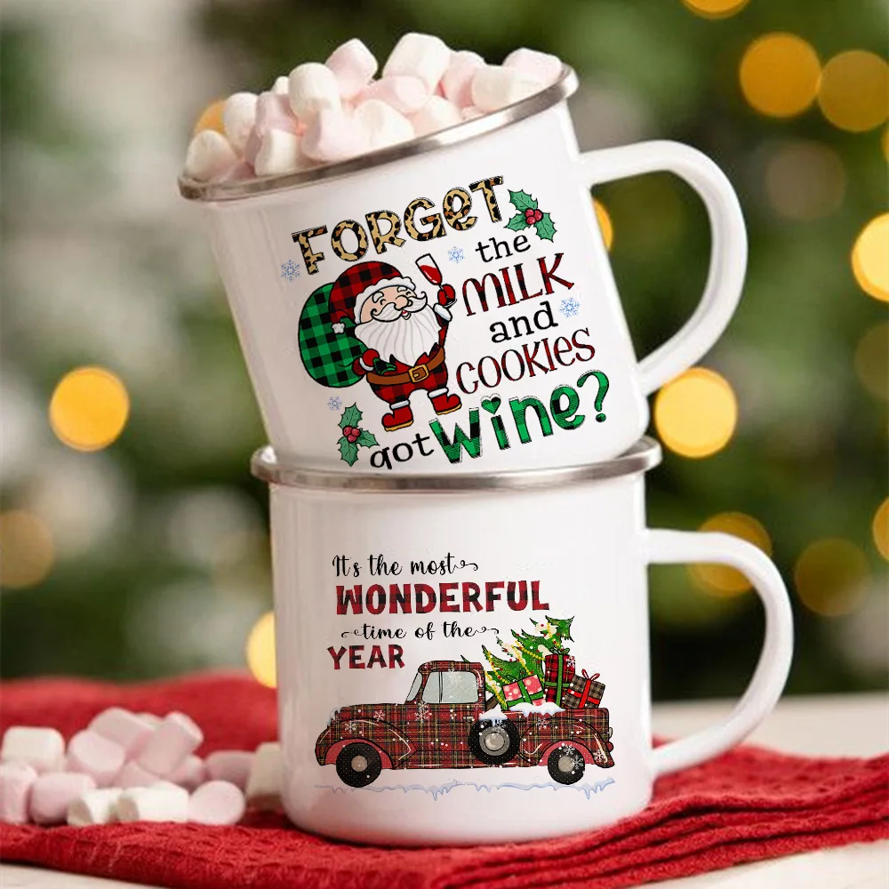 Forget The Milk and Cookies Got Wine Print Creative Enamel Mugs Coffee Cups Christmas Party Wine Juice Handle Mug Best Xmas Gift