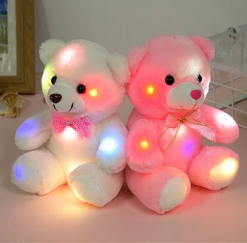 22cm Light Up LED Teddy Bear Stuffed Animals Plush Toy Pink Glowing Teddy Bear Christmas Gift for Kids