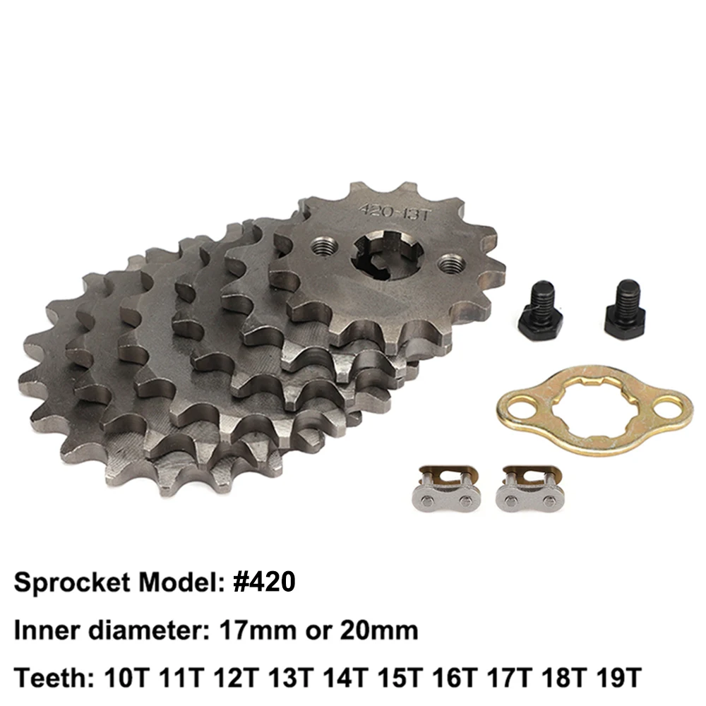 

Motorcycle ATV #420 Chain 17mm 20mm Front Engine 10 11 12 13 14 15 16 17 18 19T Teeth Sprocket With Master Connector Links