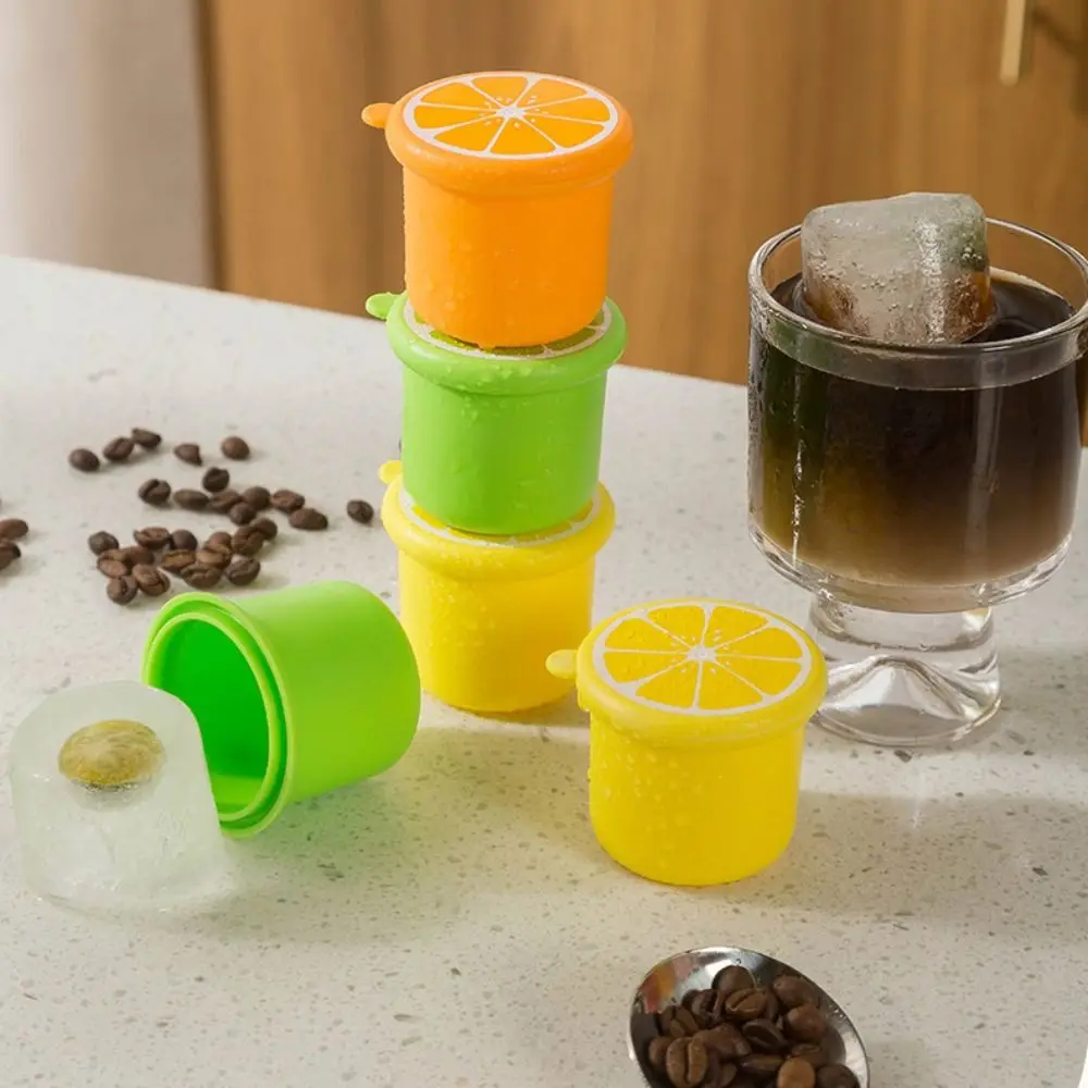 Kitchen Accessories Cylinder Ice Cube Mold with Lid Lemon Pattern Ice Cube Maker Easy To Demold Making Ice Cup Refrigerator