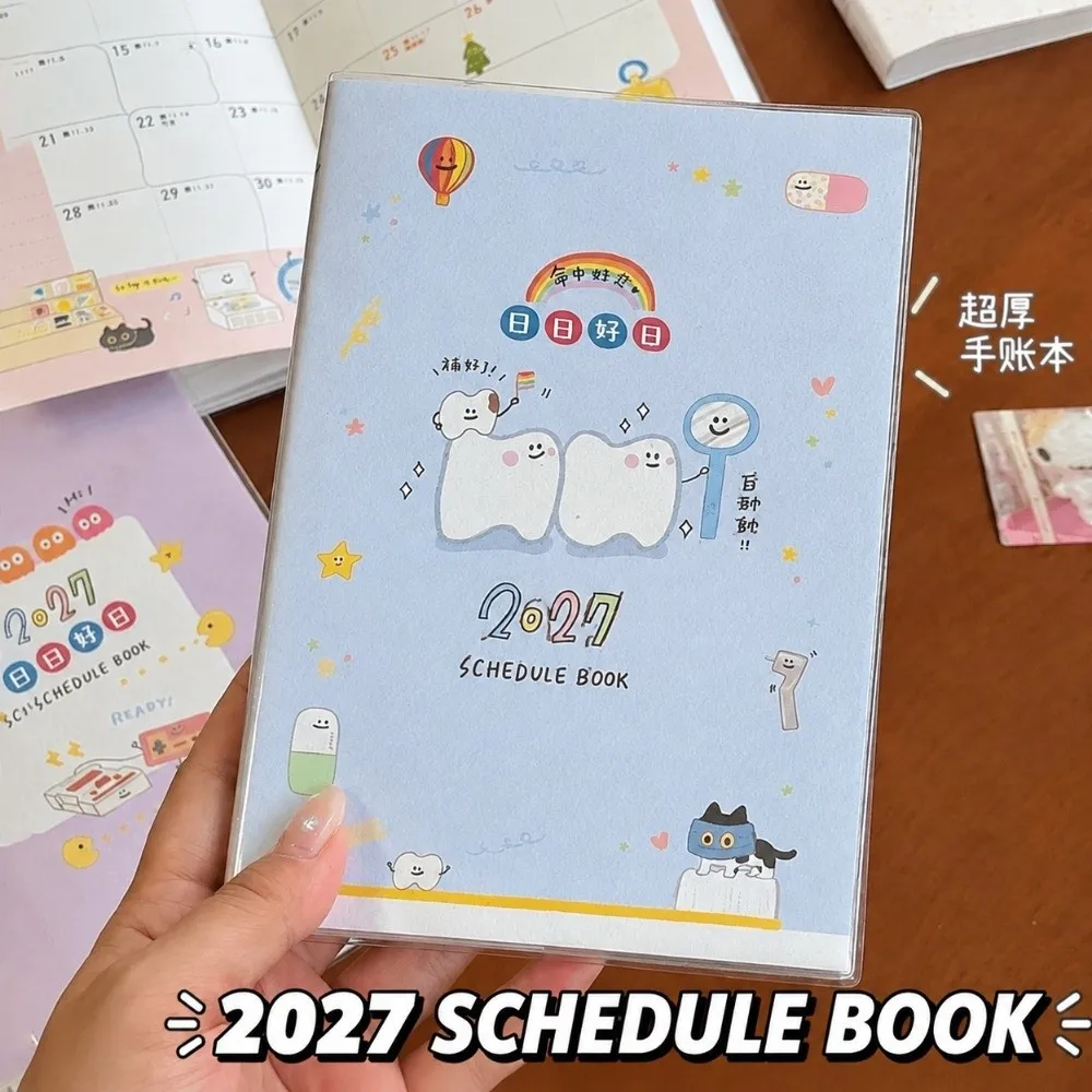 Cartoon Illustration 2027 Schedule Book Thickened Paperback Daily Planning Monthly Weekly Planner Planner Notebook