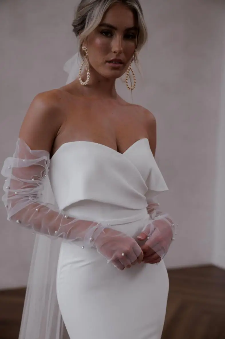 Simple Sweethert Sheath/Mermaid Wedding Dresses Button Back With Detachable Sleeves Custom Made Boho Beach Bridal Grown 2023