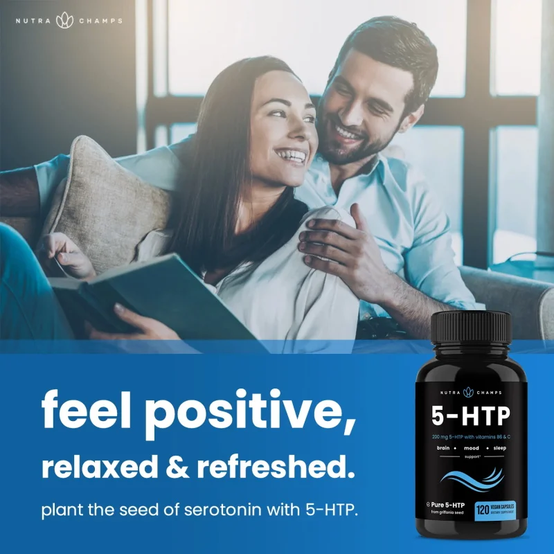 5-HTP Supplement with 200 Mg of Serotonin with Vitamins B6 and C | Supports Stress Relief, Brain Health, Mood, Sleep