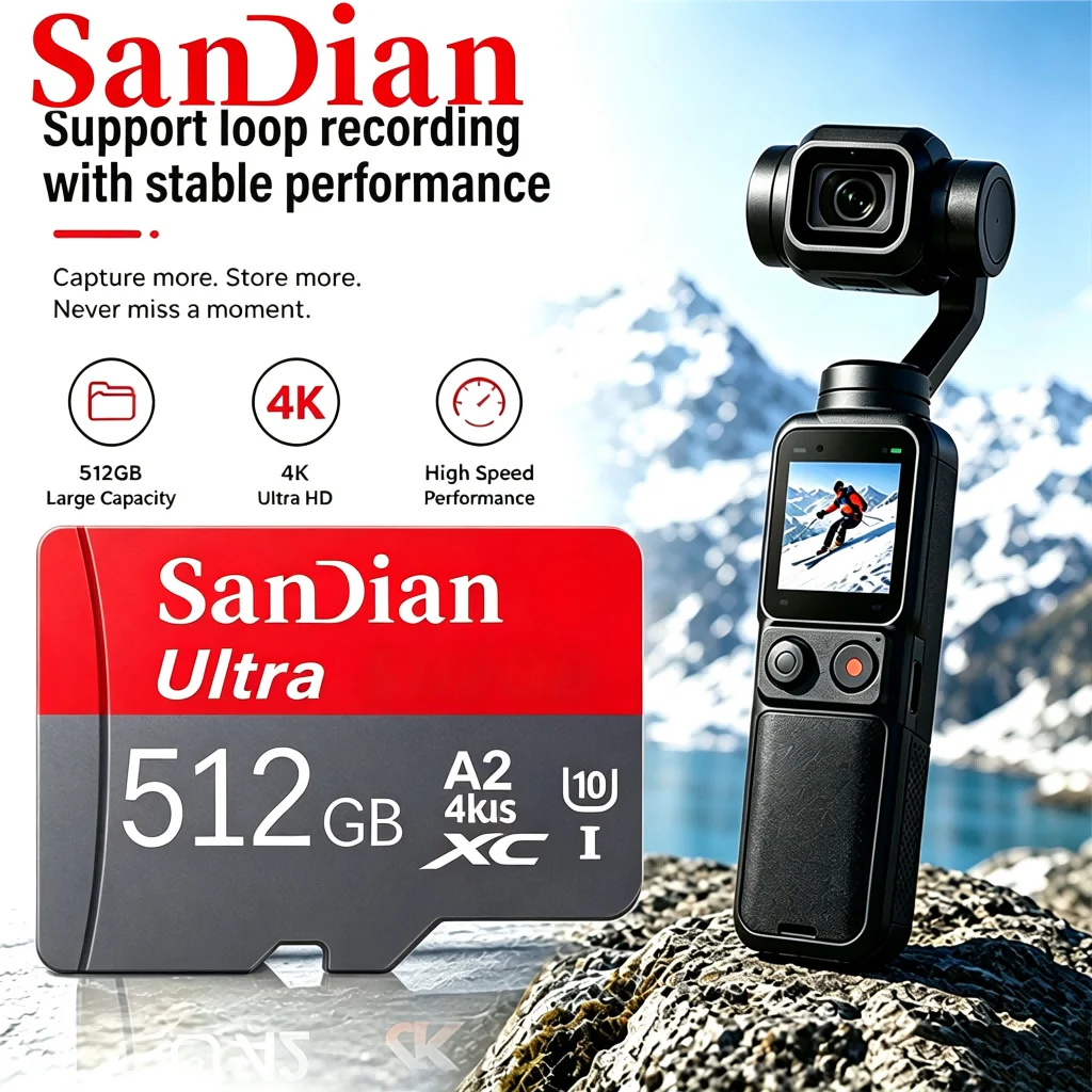Compact SD Cards 64GB 128GB 512GB TF Cards Memory Card Micro TF SD Card U3 for GoPro/Surveillance/Dash Cam/Router/MP4 Player