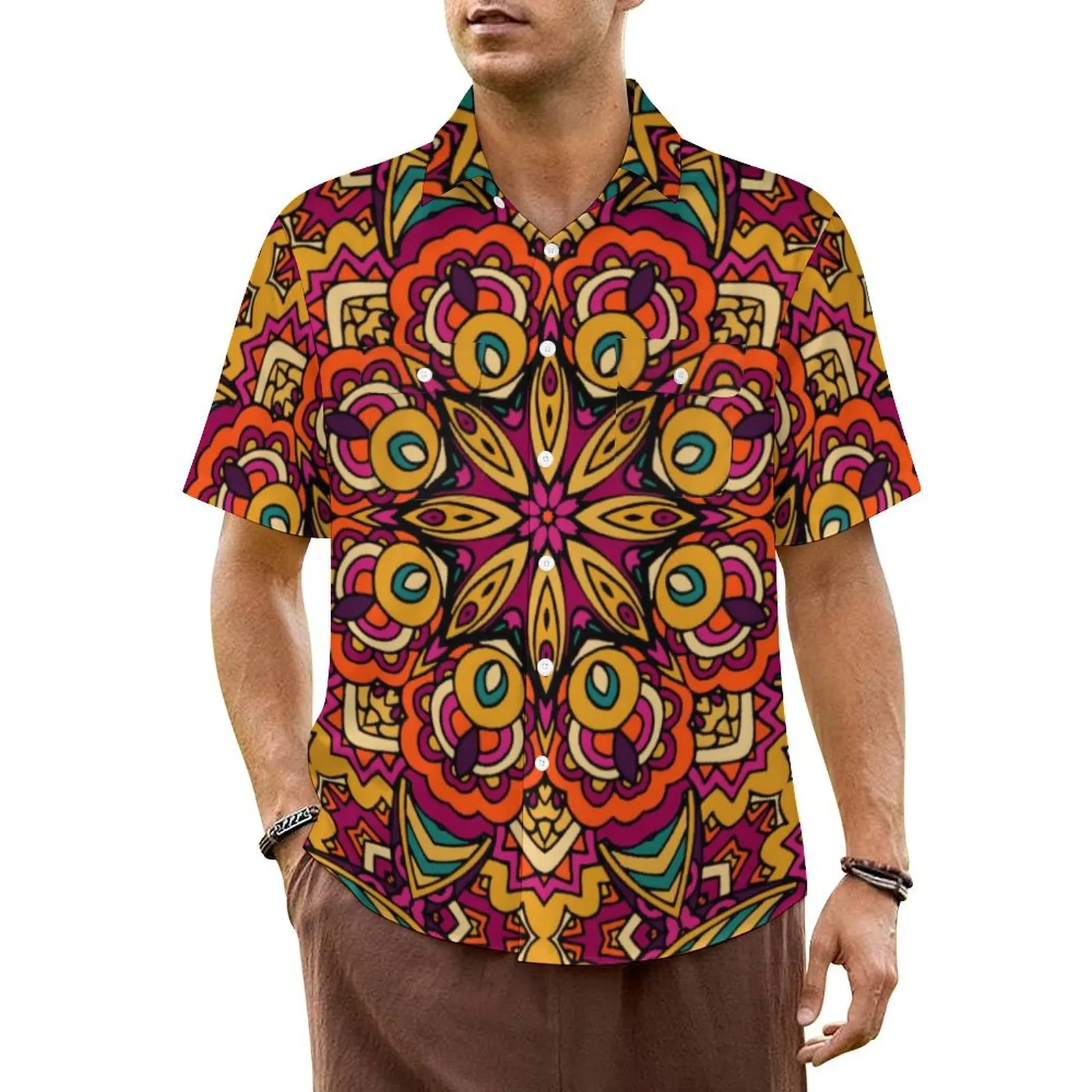 

Ethnic Tribal Print Casual Shirt Vintage Floral Trendy Hawaii Shirts Male Short Sleeve Beach Y2K Street Graphic Oversize Blouses