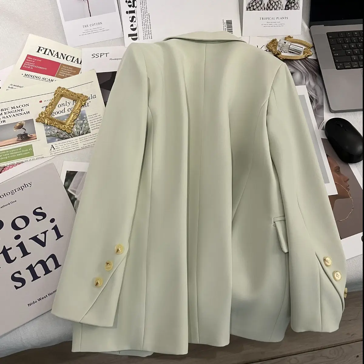 Cappotto blazer da donna Soprabito Ventaglio femminile Bottoni svasati al ginocchio Articolo con fibbia Taglie forti Texure Sliming Nero Moda