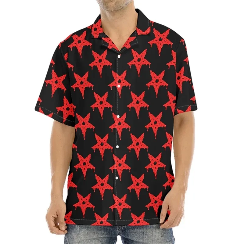 3D Printed Bloody Pentagram Pattern Aloha Shirt For Men Summer Short Sleeve Button Down Big Size Beach Shirt Mens Party Shirt