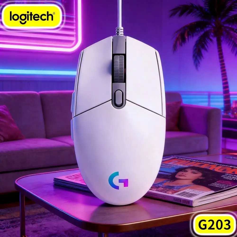 Logitech G203 Wired Gaming Mouse RGB Lighting Ergonomic Palm Fit Anti‑Slip Feet USB Plug‑And‑Play For Pc Office