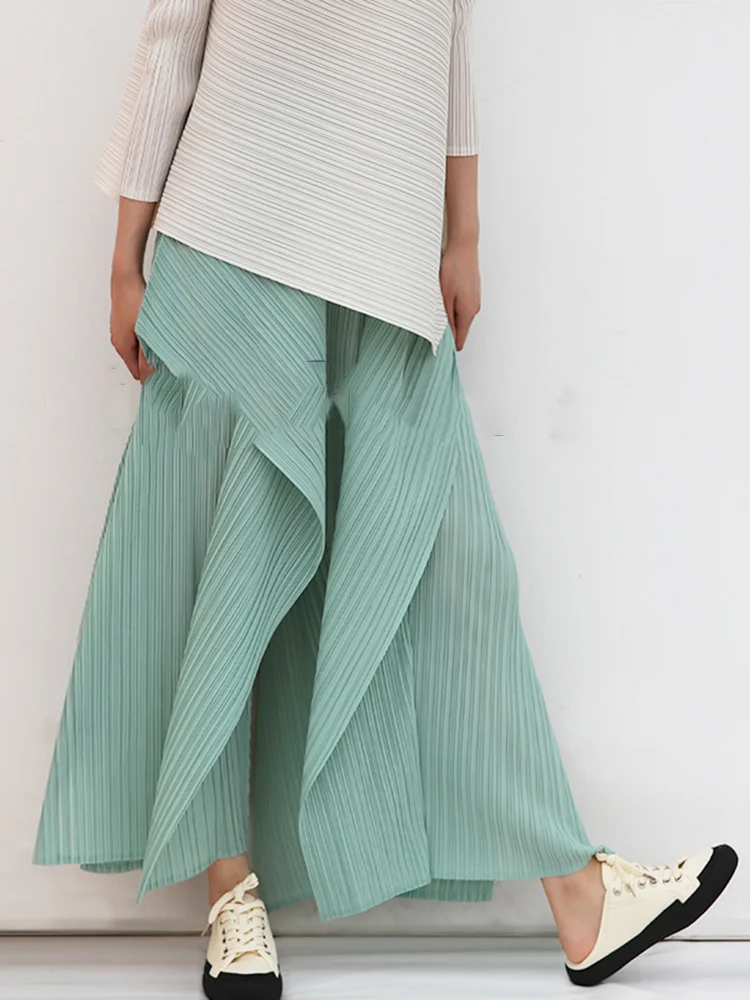 GVUW 2024 Spring New Patchwork Wide Leg Pants Women Irregular Design Loose Elastic Waist Solid Female Fashion Trousers 17D1143