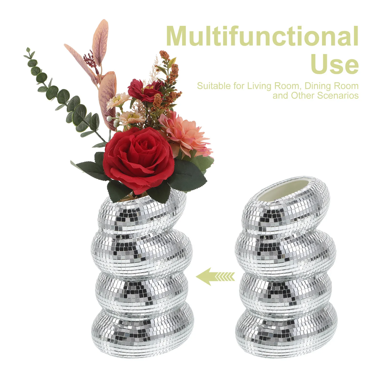 

Disco Ball Spiral Vase Unique Glass Tiles Flower Bottle Disco Ball Planter Mirror Flower Vase Home Living Room Office Decor