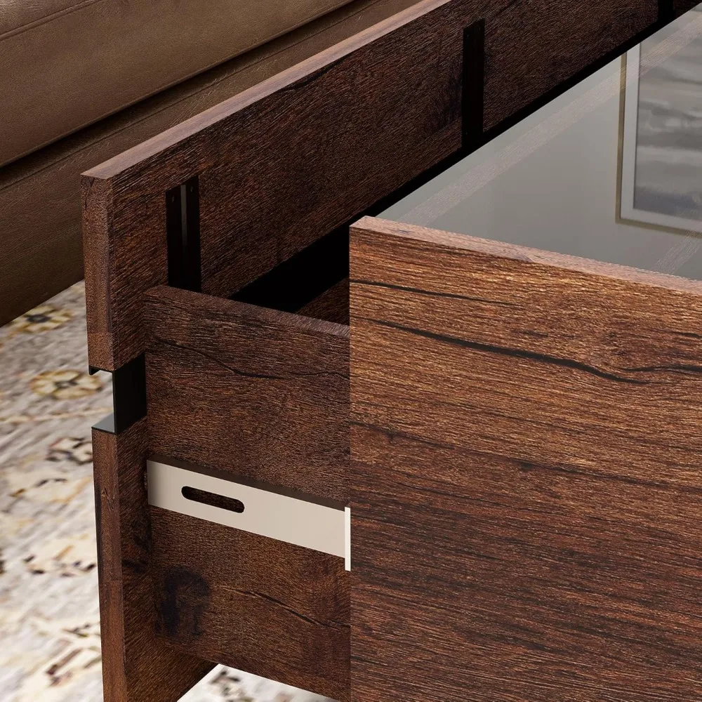 Coffee Table, Modern Coffee Table, Square Living Room Coffee Table with Tempered Glass Top and Two Large Storage Drawers