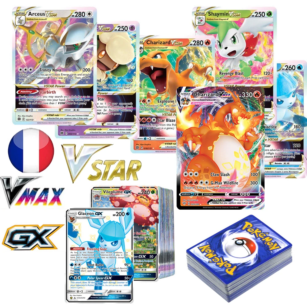 Holographic Pokemon Cards Scarlet Violet New ex Vstar Vmax GX in English Letter with Rainbow Arceus Shiny Charizard Kids Gift