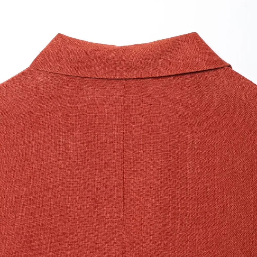 リネン混紡ロングシャツワンピース 無地 ルーズフィット フリップカラー 七分袖 夏新作 レディース カジュアル ロングワンピース