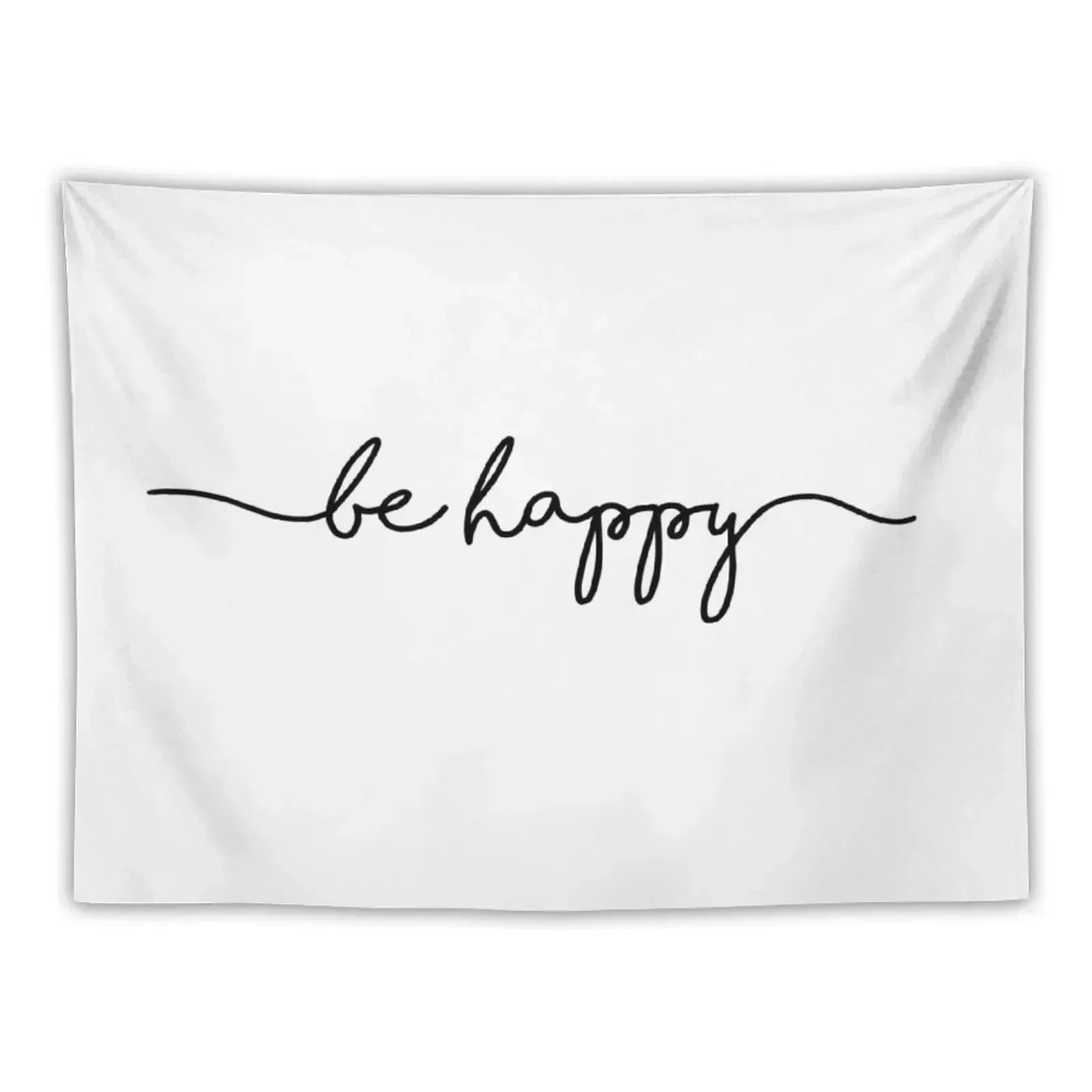 

Be Happy - Cool Black And White Minimalist Typography Tapestry For Bedroom Aesthetic Room Decor Tapestry