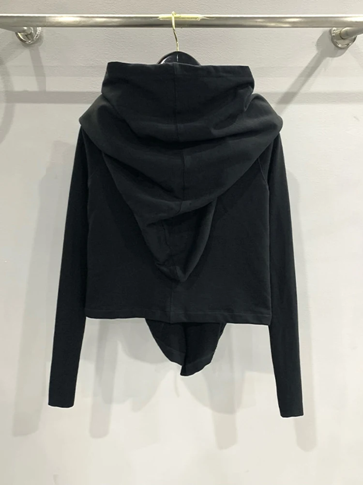 [ZOCI] Women Edition Big Wizard Hat Hoodie Short Cotton Black Solid Color Coat Street Trendy New Fashion