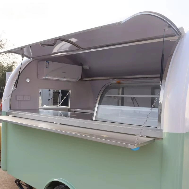 Custom Towable Mobile Food Cart Stainless Steel Food Trailer Burger Fries Vending Kiosk Outdoor Park Beach Festival