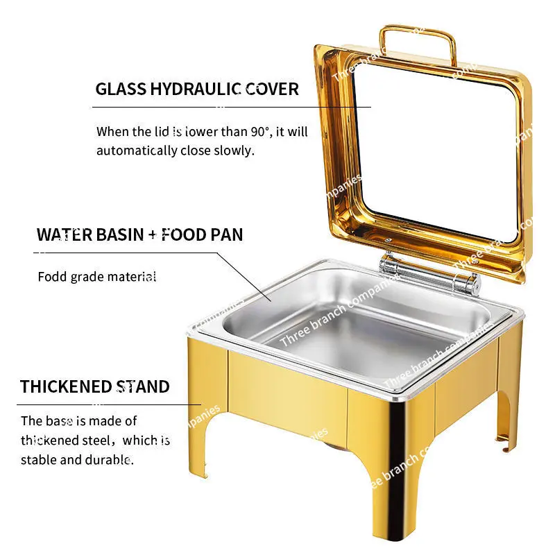 

Manufacturer Gold Stainless Steel Rectangle Round Square Buffet Furnace Flat Cover Heating