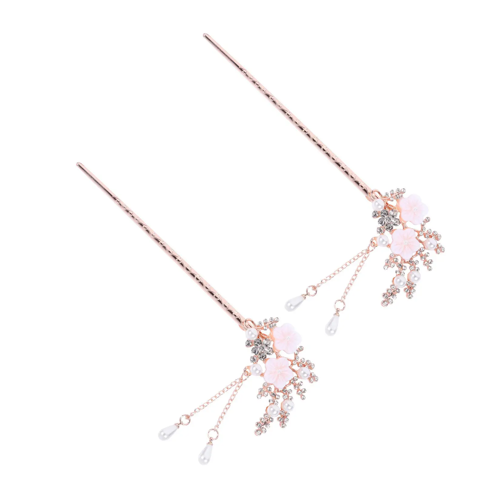 2Pcs Vintage Pearl Flower Hair Sticks Chinese Style Retro Chignon Pin with Tassel for Wedding Party Performance Daily Elegant