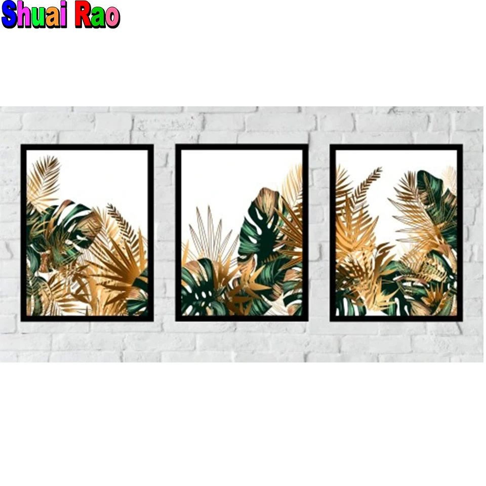 

Tropical Leaves 5d Wall pictures diamond painting,full,square,round diamond embroidery 3 Pcs,mosaic diamond diy Triptych Paintin