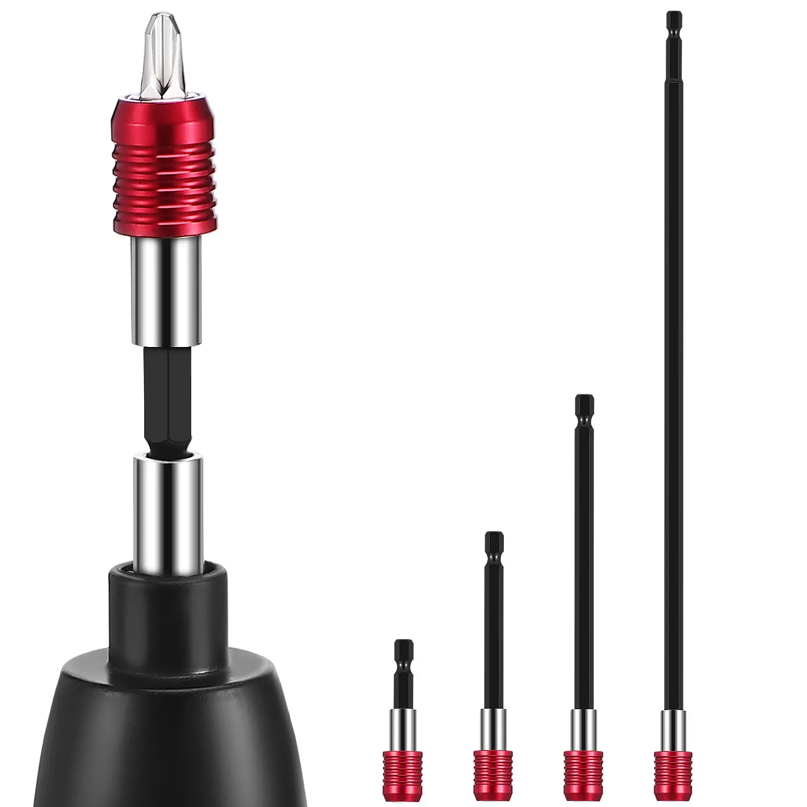 4Pcs Drill Bit Extension Rod Kit Alloy Shank Adapter Multi-Function Impact Driver Bit Holder Drill Accessories for Home Auto