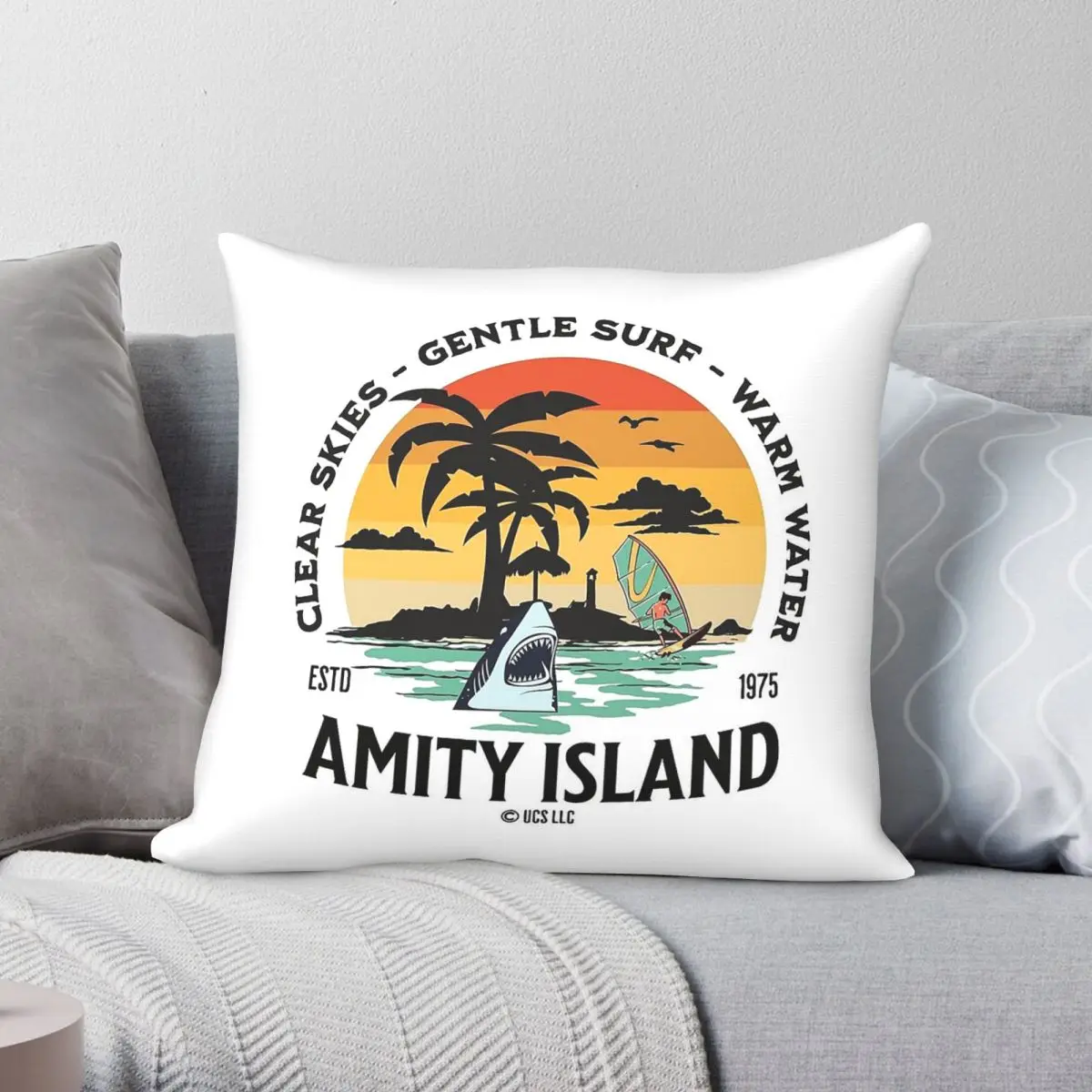 Jaws Film Amity Island Vacation Square Pillowcase Polyester Linen Velvet Printed Zip Decorative Car Cushion Cover 18