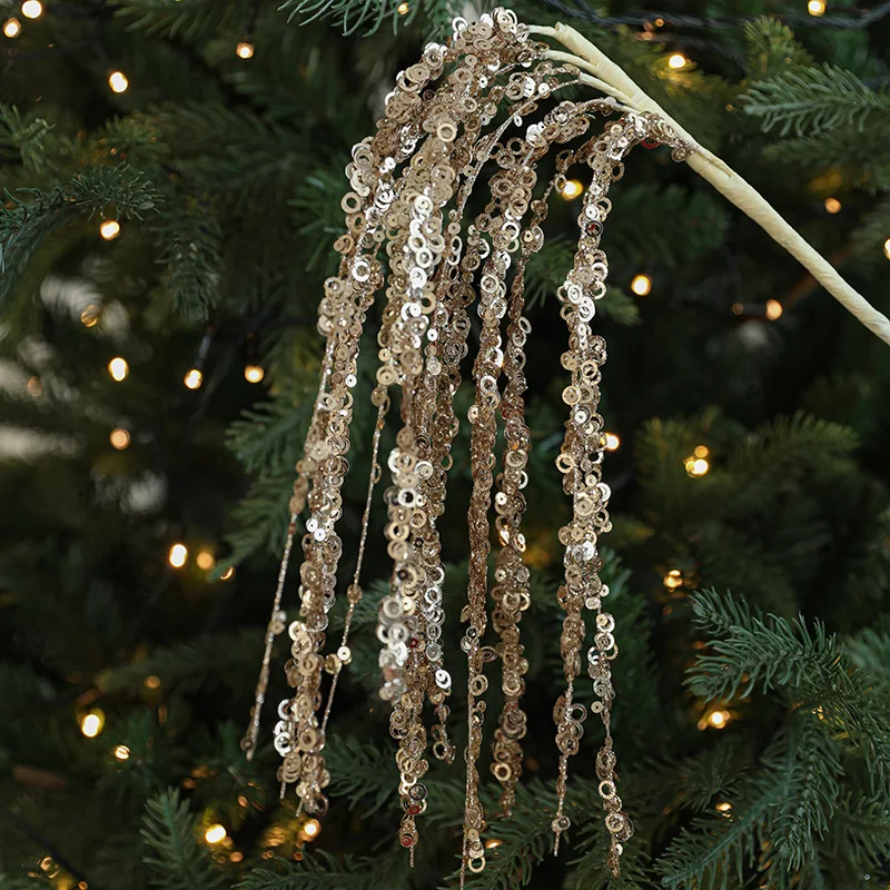 Christmas Branch Sequins Glitter Tassel Pine Branches Artificial Wheat Ears Flowers Christmas Tree Decorations Hanging Ornaments