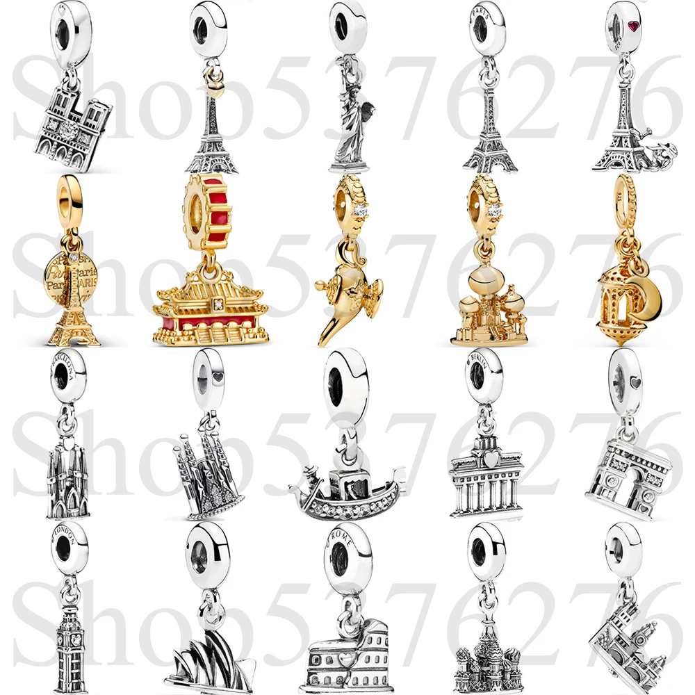 925 Sterling Silver Bead Berlin Brandenburg Gate Arabian Lantern Dangle Charm For Fashion Women Bracelet Bangle Gift DIY Jewelry