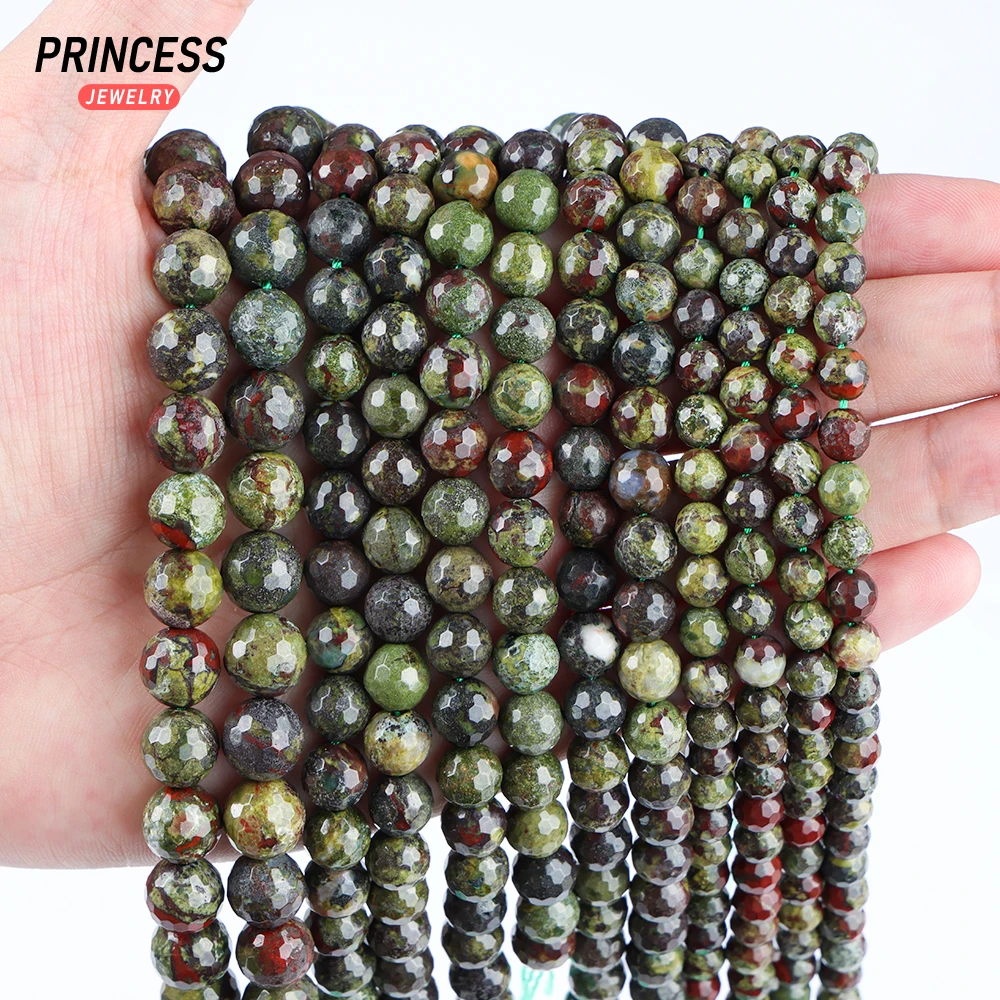 A+ Natural Dragon Bloodstone Blood Stone Faceted Beads for Jewelry Making Bracelet Necklace Stone Beads DIY Accessorie 6 8 10mm