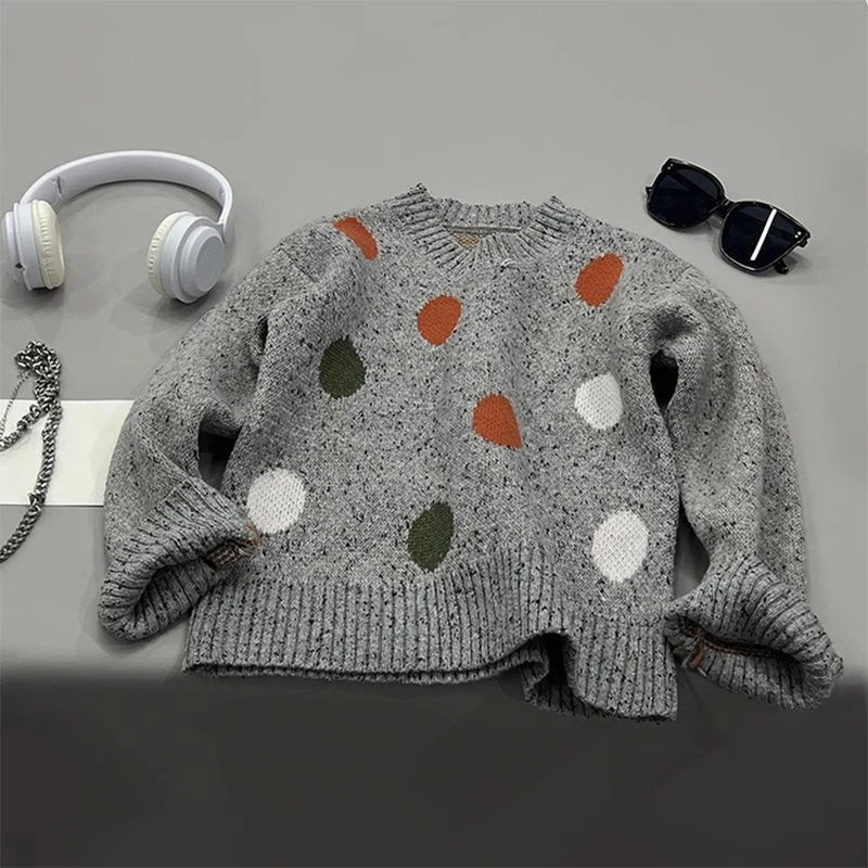 

Autumn Girls Knitted Sweater Kids Dot Pullover Sweater Loose Pullover Casual Tops Children Girls Fashionable Clothes 2 To 8 Y