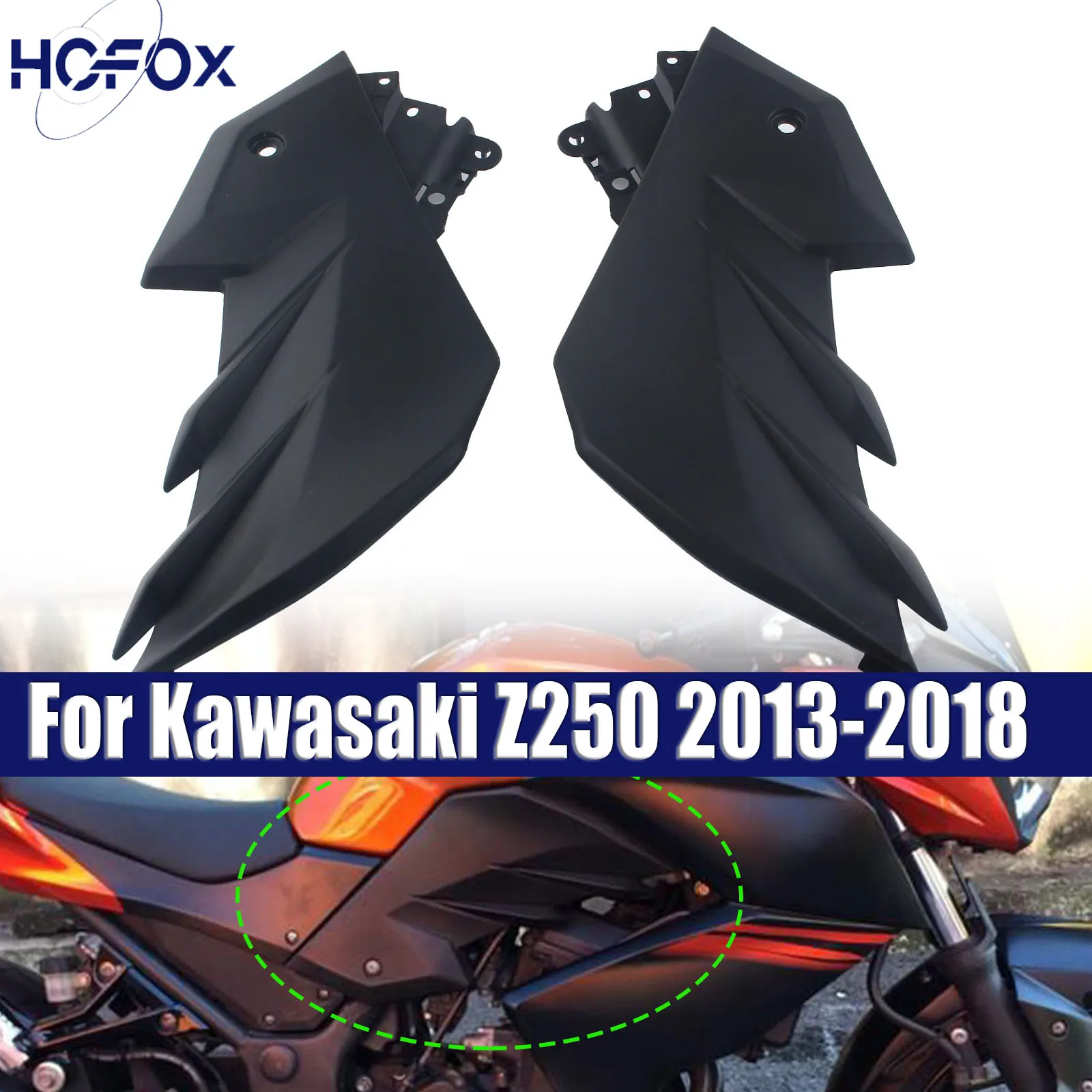 

Motorcycle Fuel Tank Side Panel Cover Fairings For Kawasaki Z250 2013-2018 Z300 2013-2017
