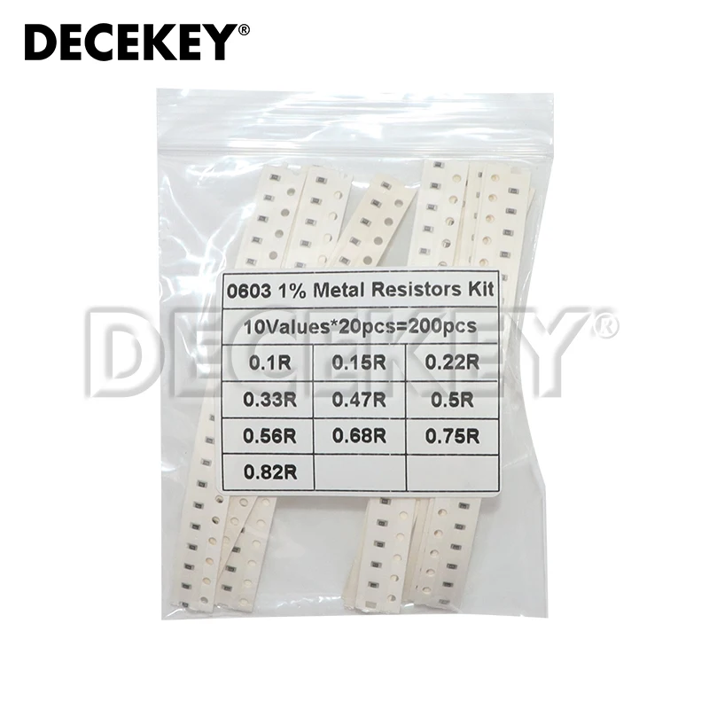 200 STKS 1% 0603 SMD weerstand diverse DIY kit set 10 waardeX20pcs = 200 stuks 1R00 R820 R750 R620 R500 R470 R330 R220 R150 R100