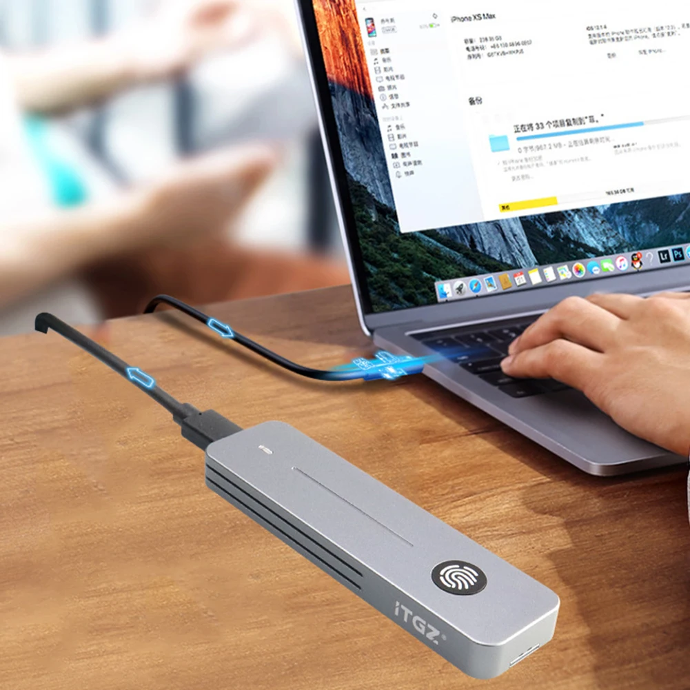 M.2 NVMe SATA SSD الضميمة 10Gbps بصمة مشفرة 10Gbps صندوق قرص الحالة الصلبة الخارجي مفتاح M & B + M لـ 2230/2242/2280 SSD