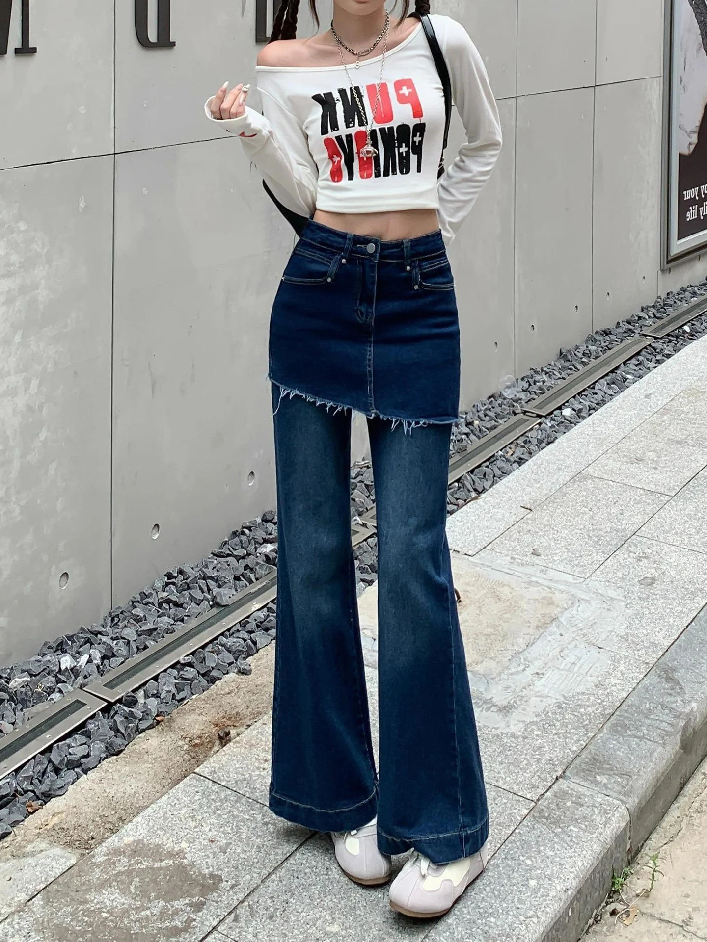

High Waist Bell Bottom Jeans Women's Slimming Loose Fit Casual Floor Length Trousers American Style Pure Color Spring Summer