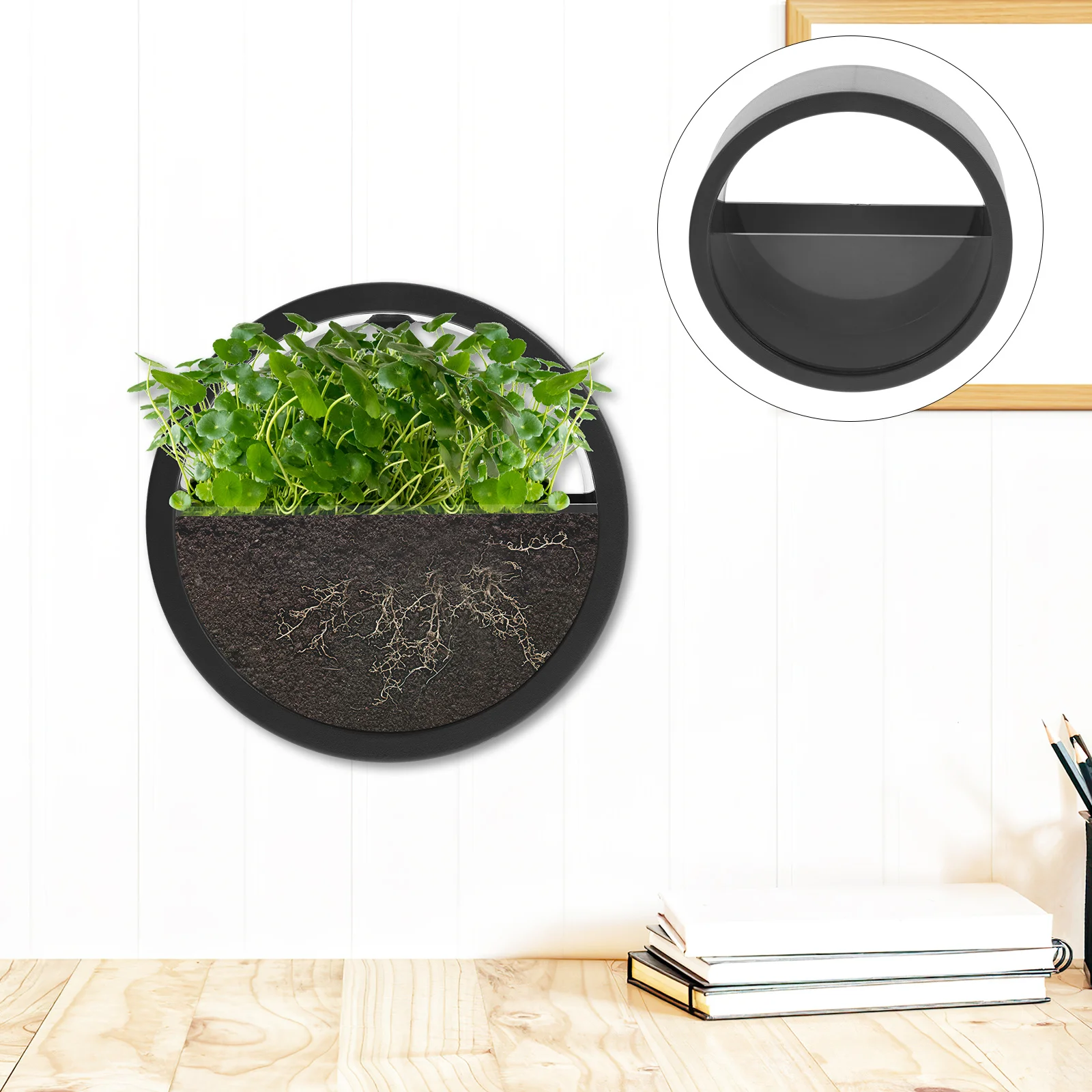 

Fashion Wall Hanging Flower Pot Round Medium Grey Transparent Glass Decorative Creative Office Living Room Home Ornament
