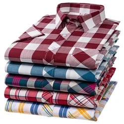 Plus Size 8XL 7XL New Men's Shirts Short Sleeve Cotton Plaid Shirt Summer Fashion Thin Soft Classic Basic Casual Male Clothing