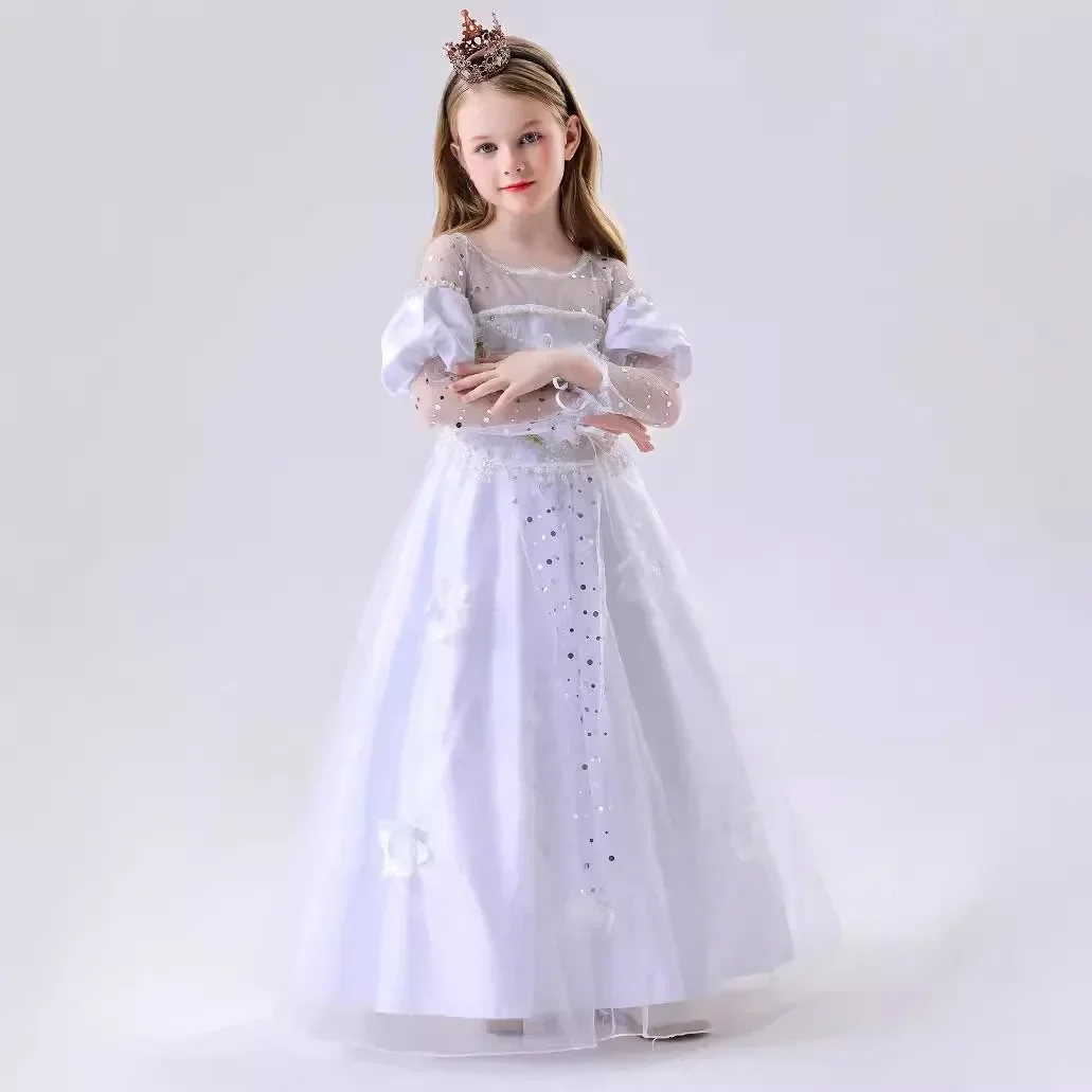 Girls Princess Costumes White Dress Snow Queen Princess Dresses Fancy Dress Up Clothes Halloween Snow Party Cosplay