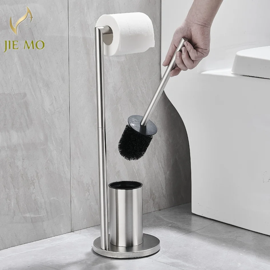 Floor toilet brush holder with toilet paper holder 304 stainless steel standing paper towel holder toilet brush