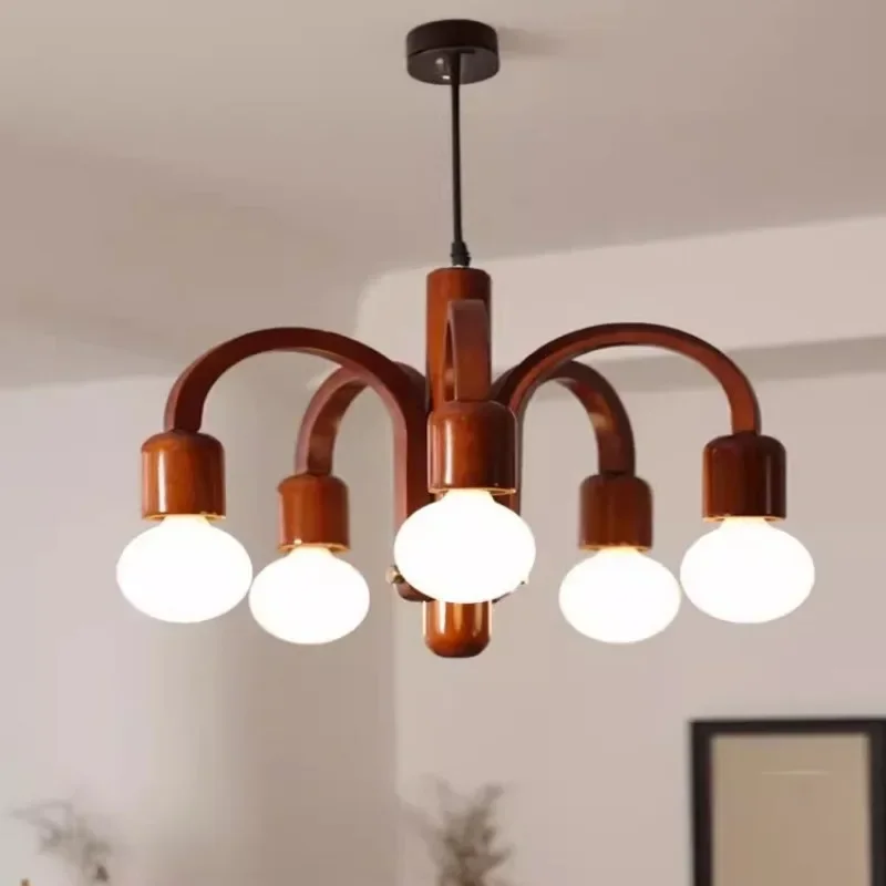 

GHEUVNJ Medieval Walnut Color Living Room Pendant Light Retro Magic Bean Restaurant Creative Homestay Bedroom Pendant Light