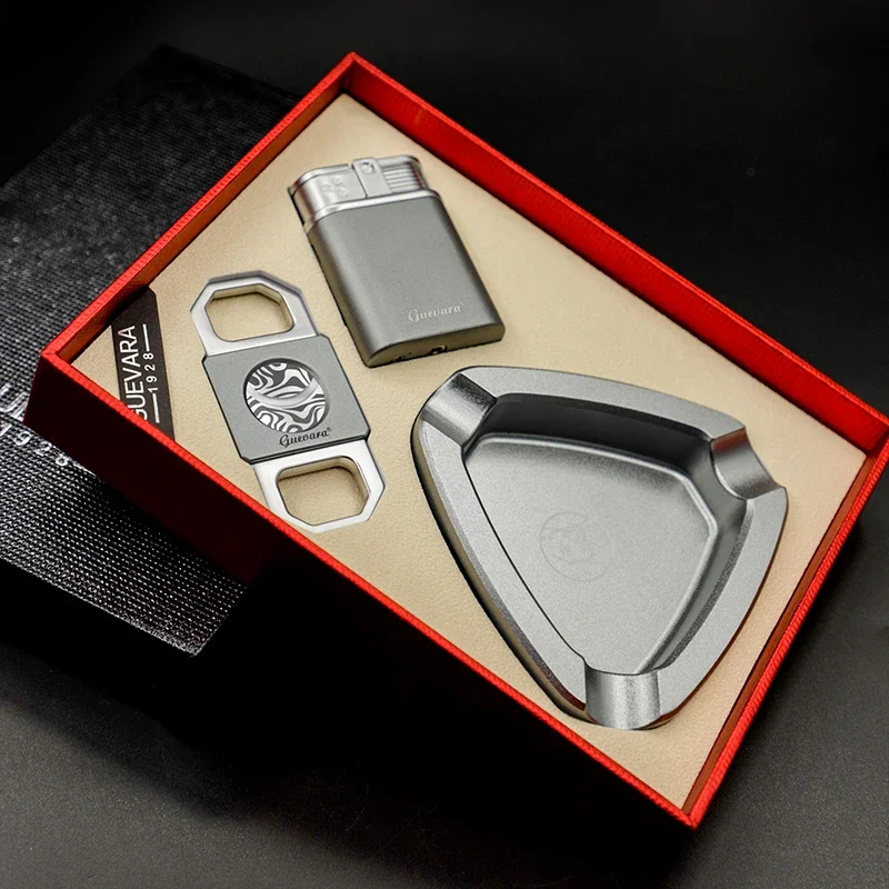 High Quality Stainless Steel Cigars Knife Cut Outdoor Triangle Cigar Ashtray and Lighter Gift Sets Smoking Accessories