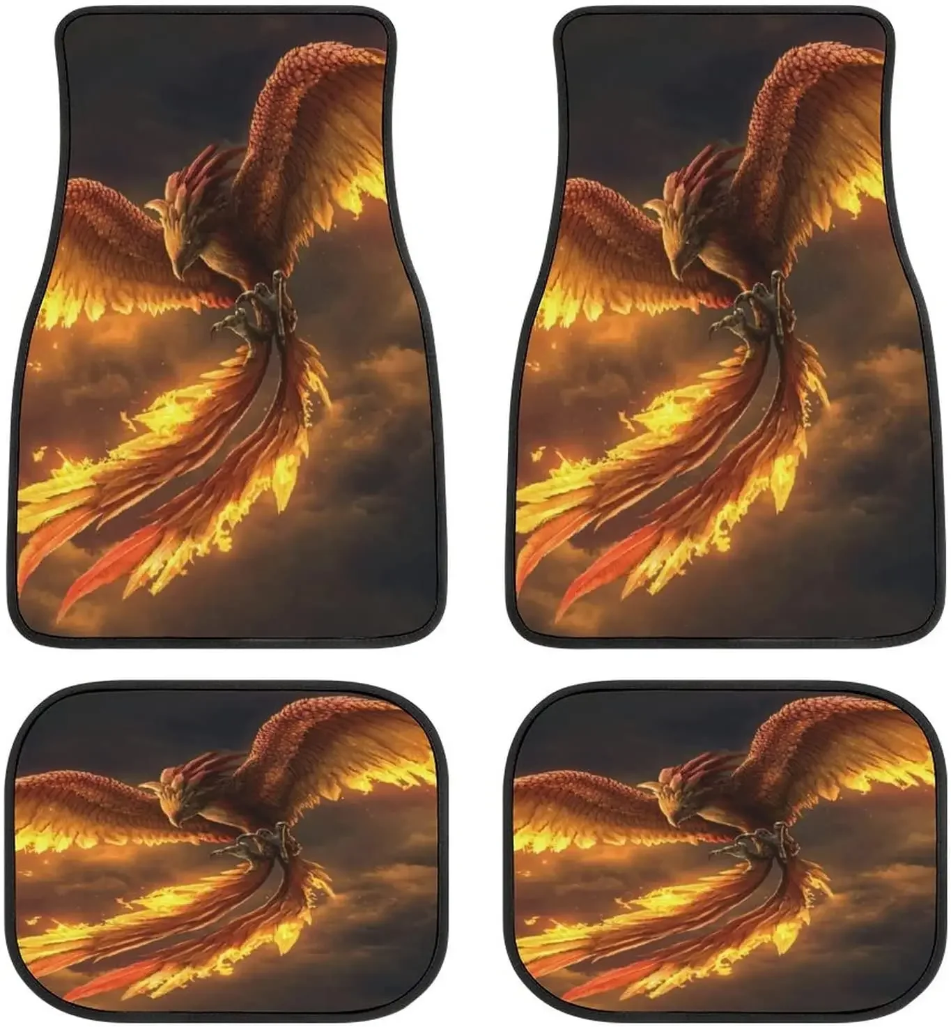 Animal Phoenix Art Aesthetics Car Mats Front&Rear 4-Piece Full Set Carpet Car SUV Truck Floor Mats with Non Slip Back