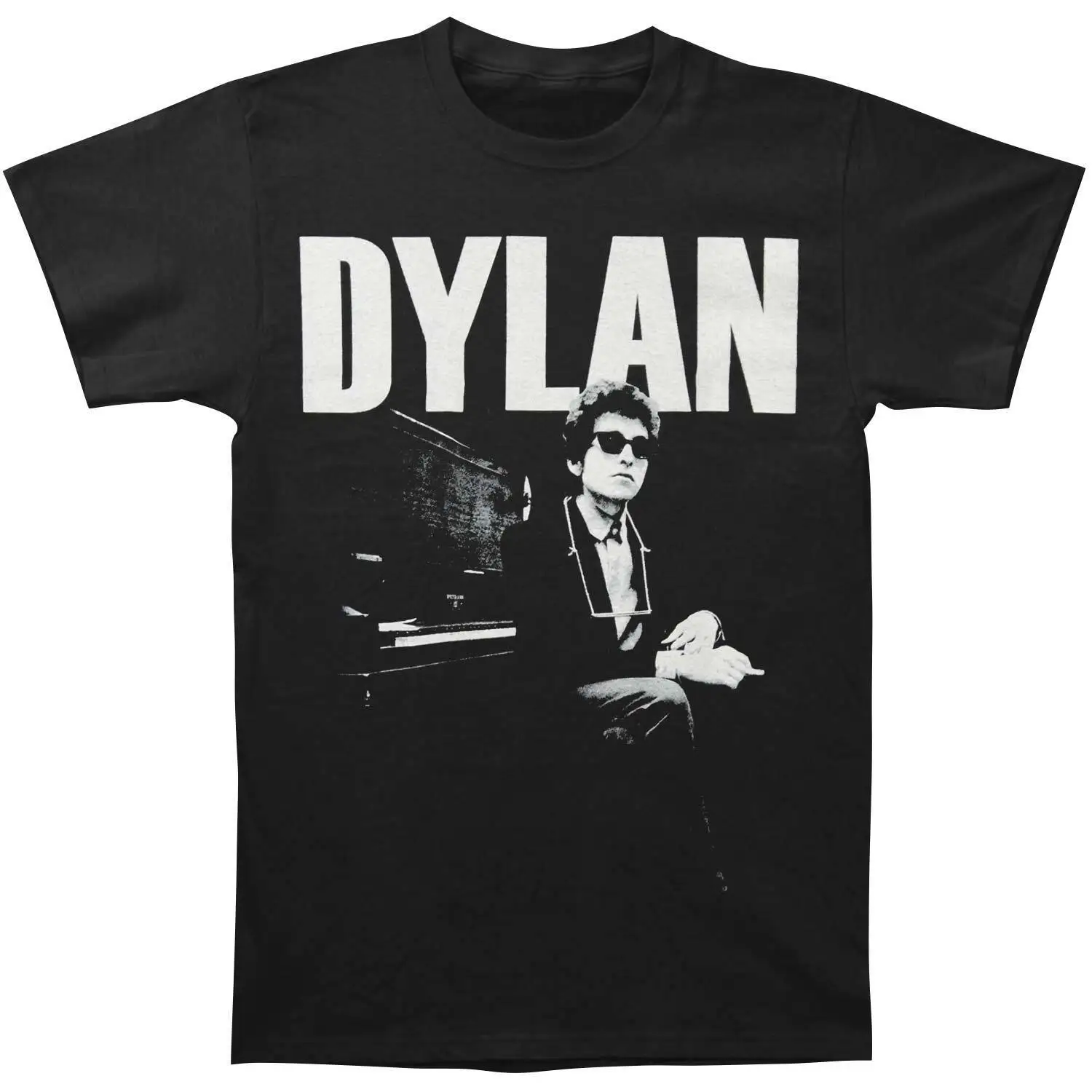 Men's Bob Dylan At Piano Slim Fit T shirt XX Large Black