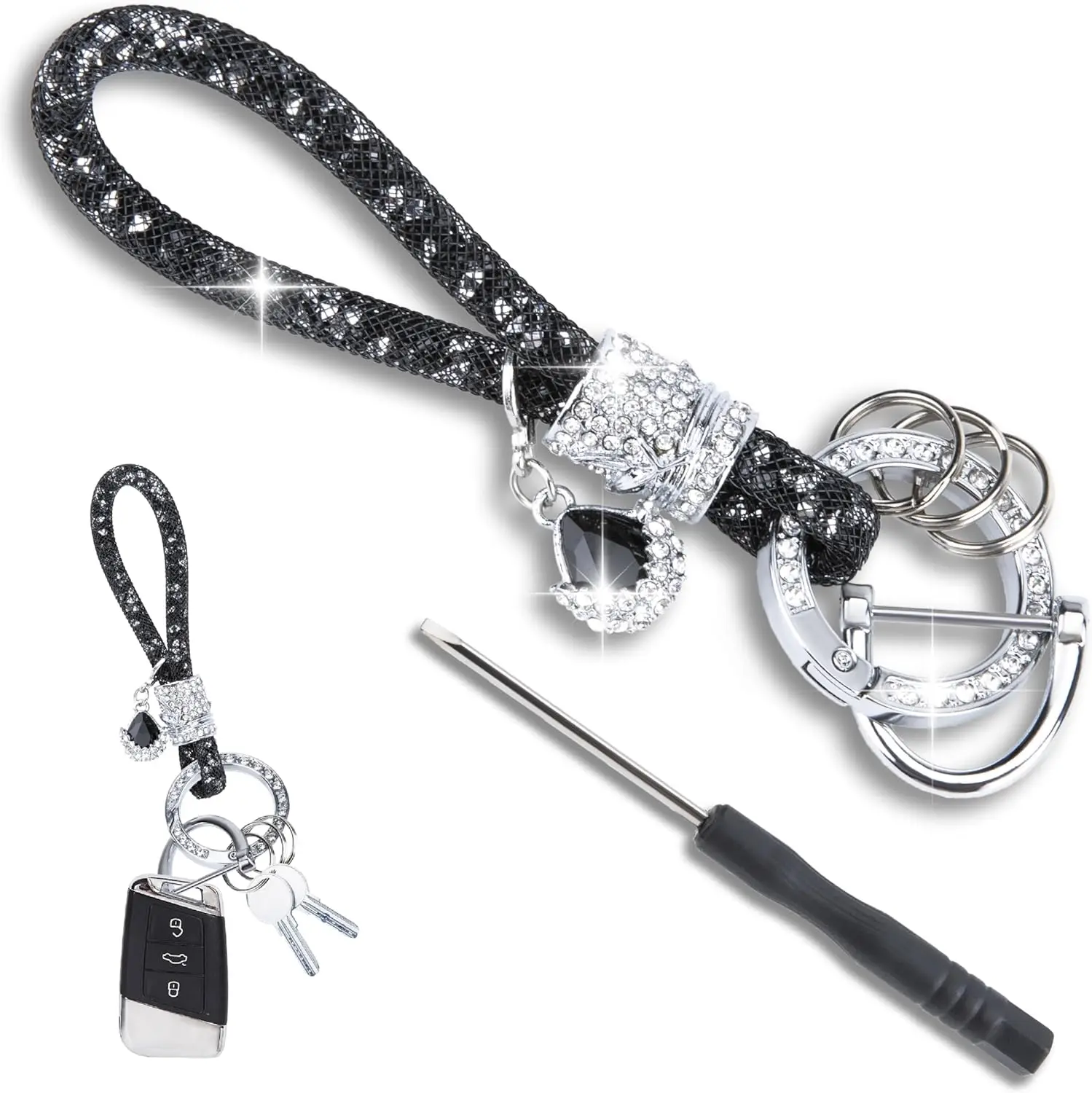 

Sparkling Crystal Car Keychain Glitter Rhinestone Key Ring Strap