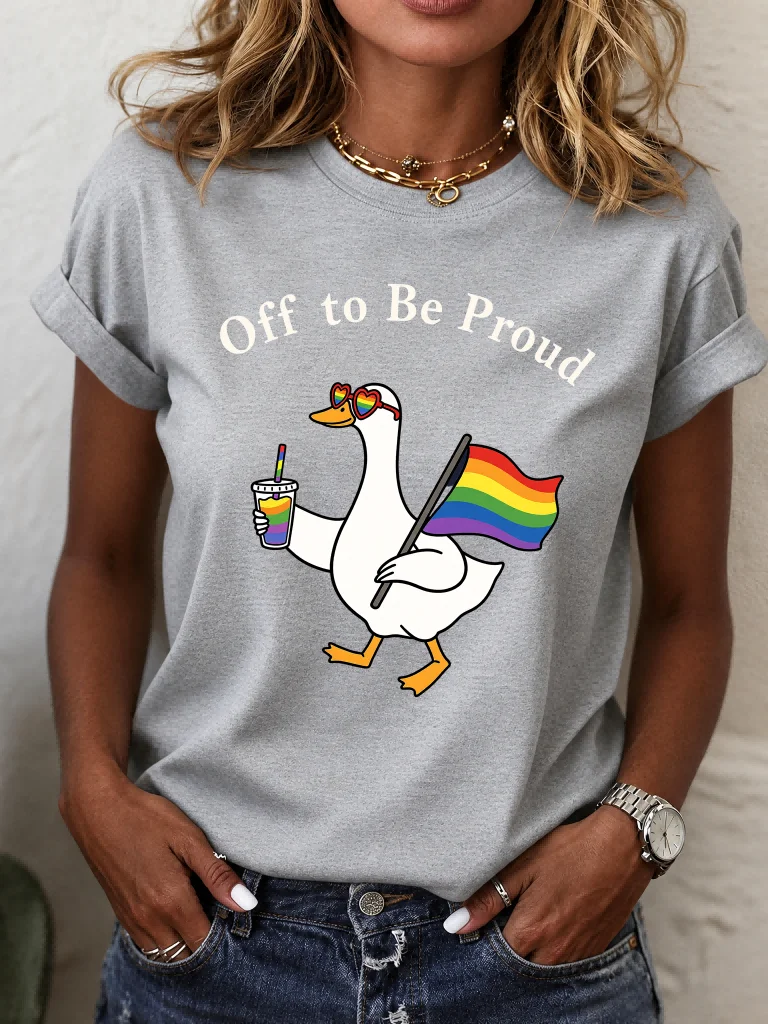 ilstile Off to Be Proud LGBTQ Pride 2026 Women T-Shirt Funny Goose Rainbow Flag Graphic Tee Casual Short Sleeve Summer Top