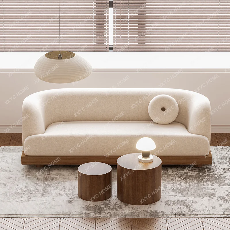 

Sand log wind Nordic simple multi-person curved small apartment cream lamb wool bread sofa
