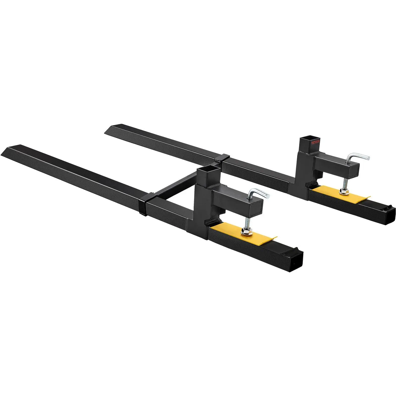 

2000-lb Clamp-On Pallet Forks – 60” Heavy-Duty Tractor Forks with Stabilizer Bar for Skid Steers & Loaders.