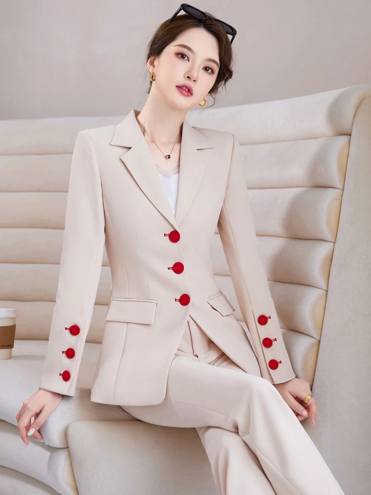 Fashion Black Apricot Blazer Jacket And Pant Suit Women Female Office Ladies Business Work Wear Formal 2 Piece Set