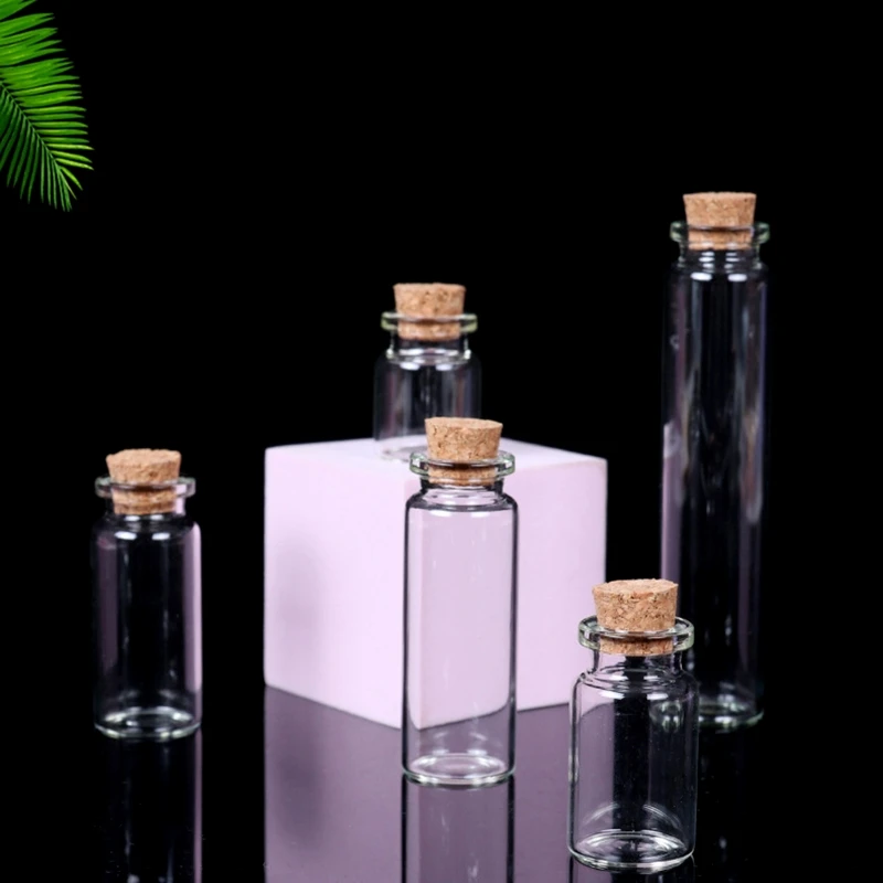 7ml-20ml Small Bottles with Cork Stoppers Tiny Vials Small Clear Glass Jars Lids Storage Dropshipping