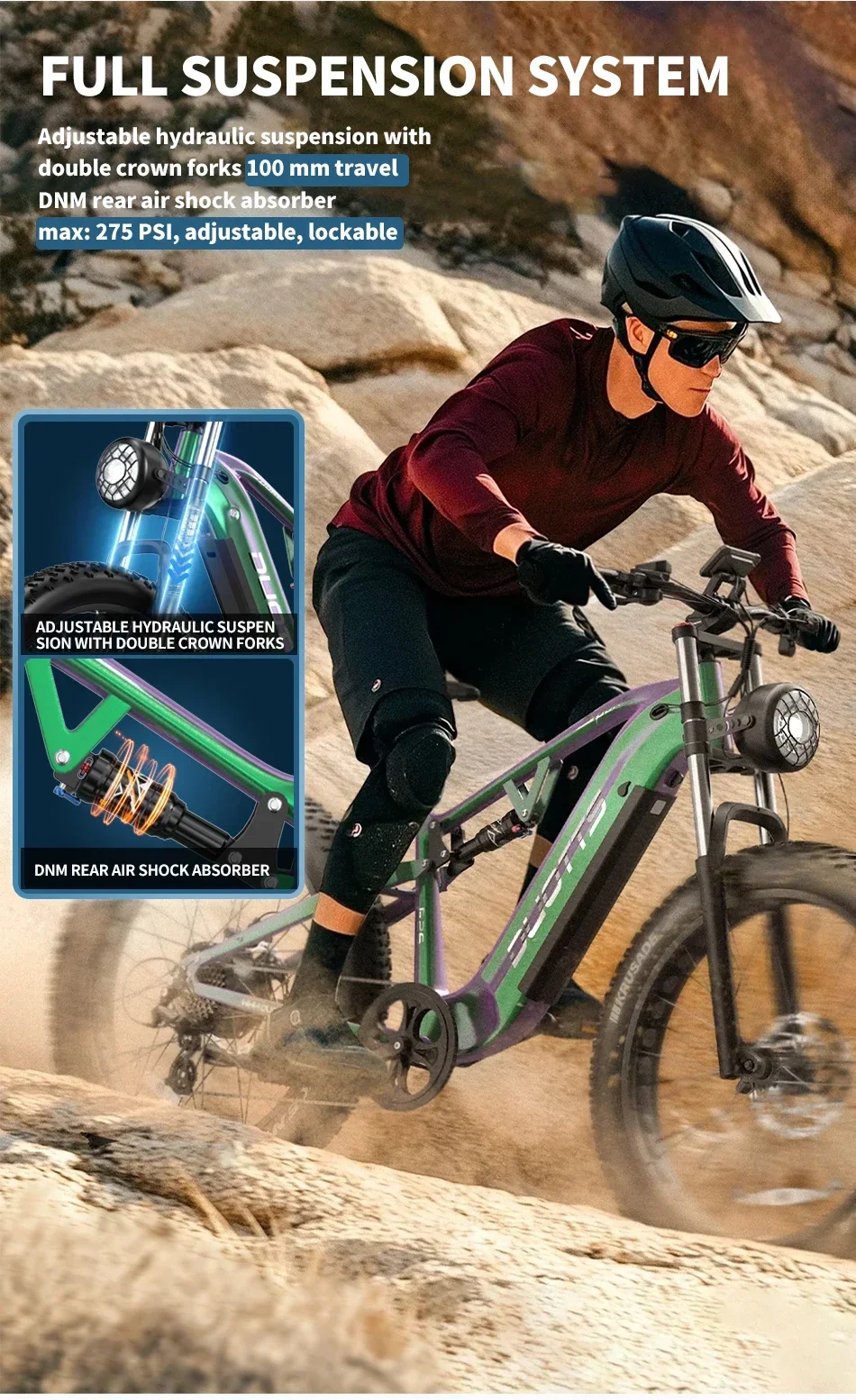 DUOTTS E26 Elektrofahrrad mit Bürstenlosem Motor, 48V20AH Akku, 26 Zoll Mountain E-Bike mit Breitreifen, Erwachsenen-Pedelec – Detail 3