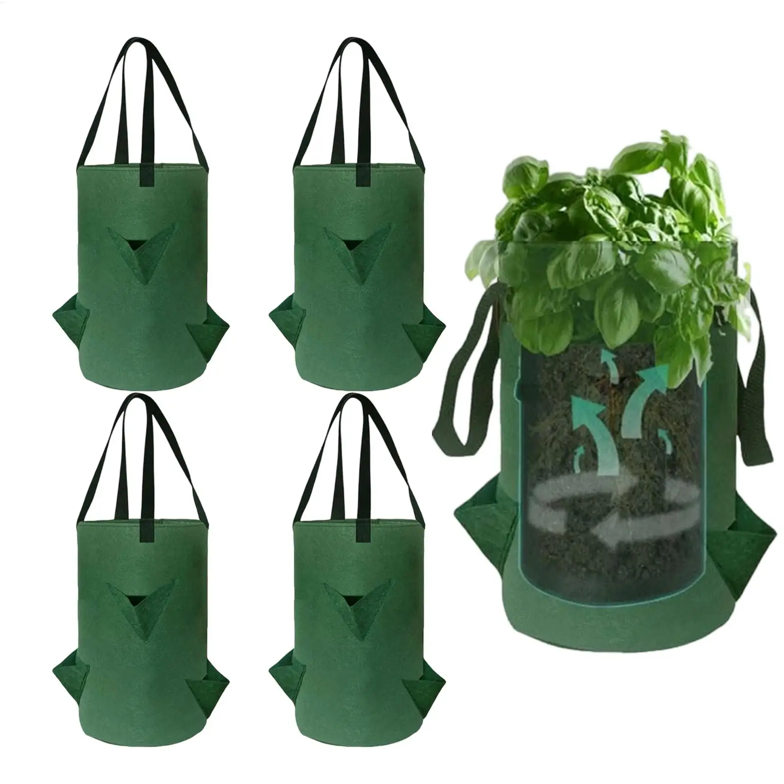 5pcs Strawberry Planter Breathable Hanging Grow Bags with 6 Planting Holes Vegetable Garden Grow Pouch for Carrot Onion Potato